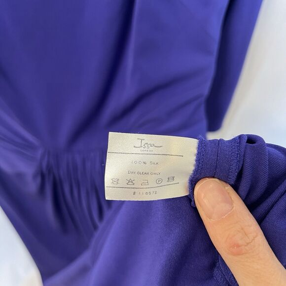 Issa London Purple 100% Silk Sheath Midi Dress Sz 6‎ 3/4 Sleeve Cocktail Wedding - Picture 7 of 16